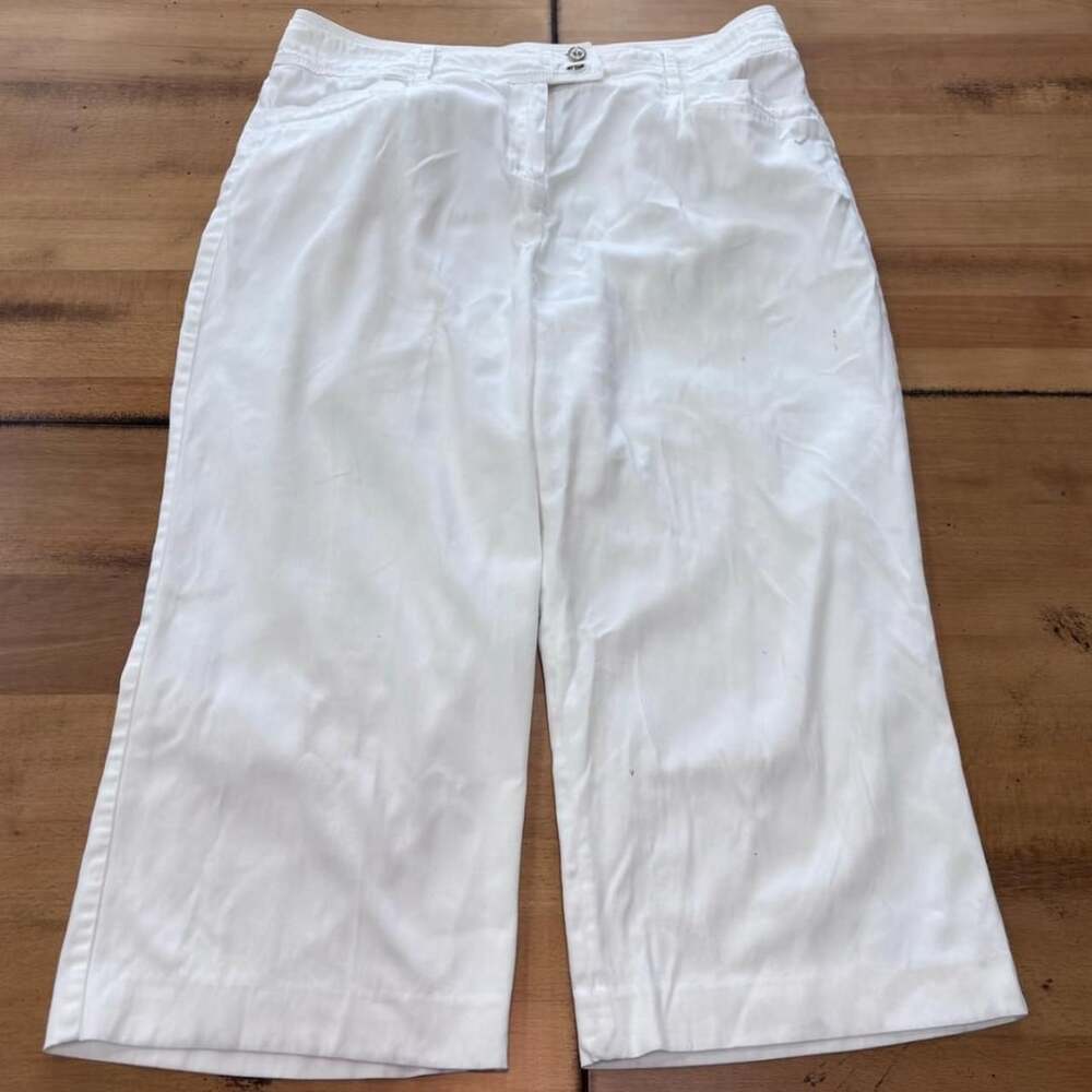 Larry Levine White Wide Leg Cropped Pants Capris Size 12